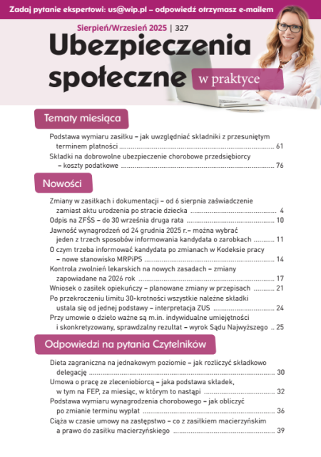 Ubezpieczenia społeczne w praktyce nr 327 sierpień/wrzesień 2025