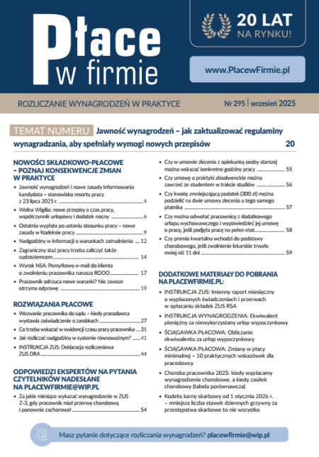 Płace w firmie nr 295 wrzesień 2025