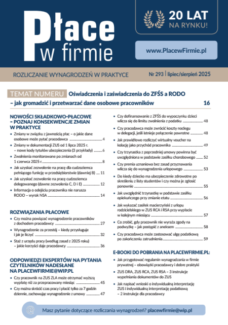 Płace w firmie nr 293 lipiec/sierpień 2025