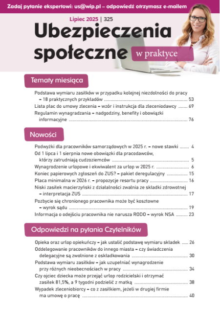 Ubezpieczenia społeczne w praktyce nr 325 lipiec 2025