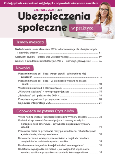 Ubezpieczenia społeczne w praktyce nr 308 czerwiec 2024