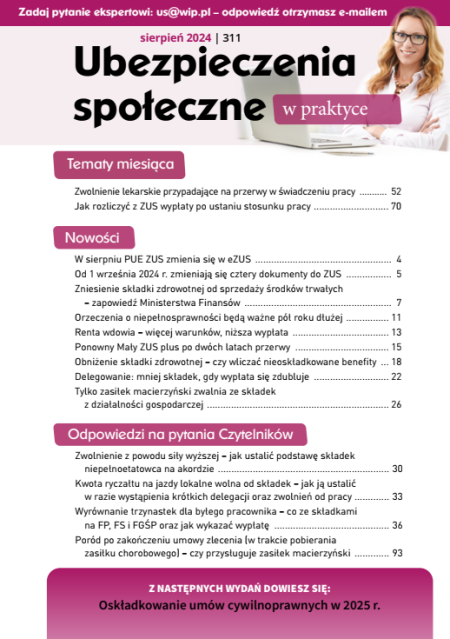 Ubezpieczenia społeczne w praktyce nr 311 sierpień 2024