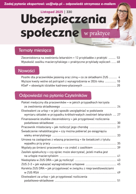 Ubezpieczenia społeczne w praktyce nr 330 listopad 2025