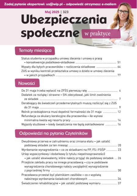 Ubezpieczenia społeczne w praktyce nr 323 maj 2025
