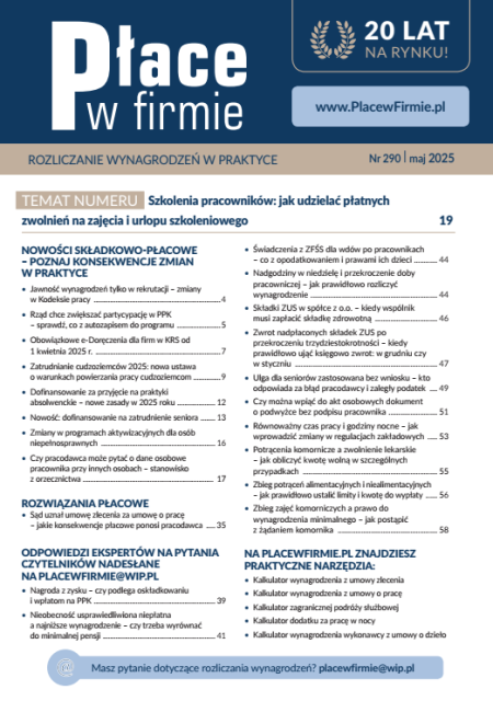 Płace w firmie nr 290 maj 2025