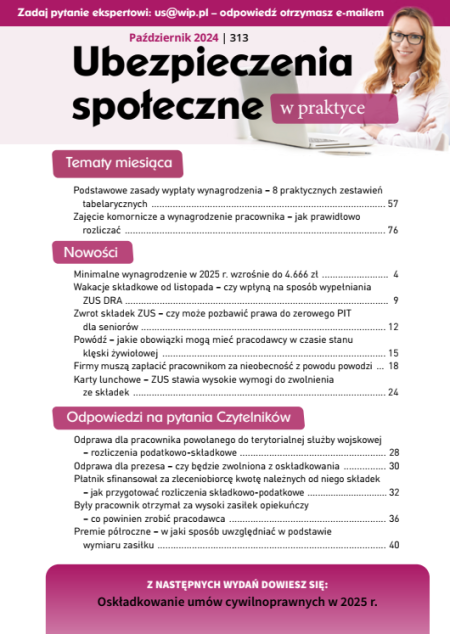 Ubezpieczenia społeczne w praktyce nr 313 październik 2024