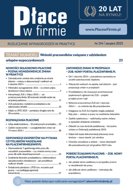 Płace w firmie nr 294 sierpień 2025