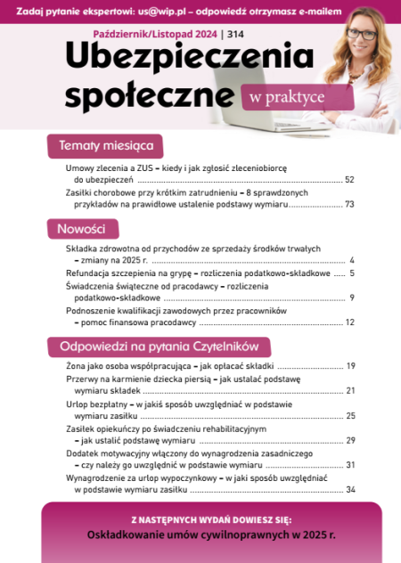 Ubezpieczenia społeczne w praktyce nr 314 październik/listopad 2024