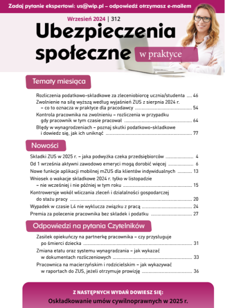 Ubezpieczenia społeczne w praktyce nr 312 wrzesień 2024